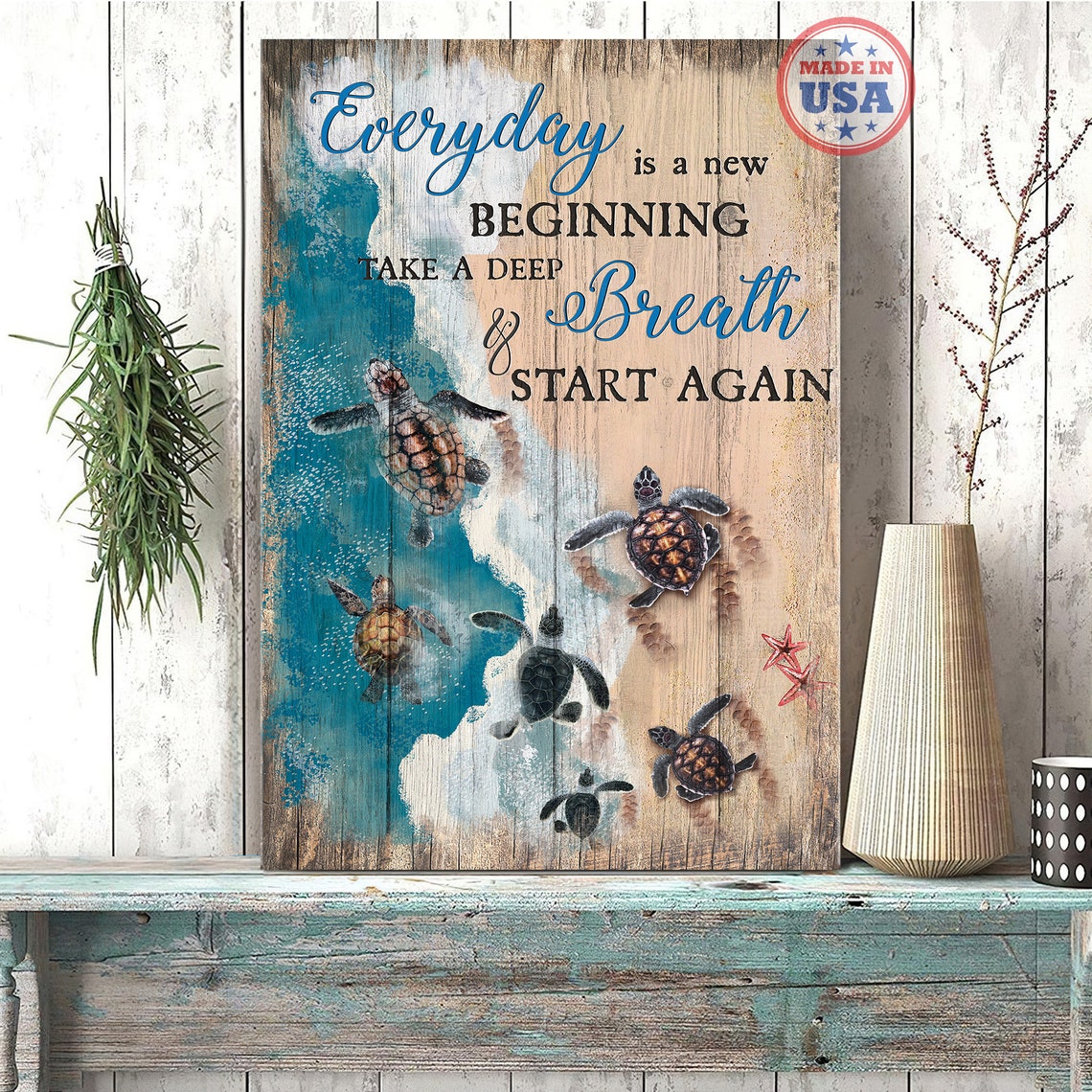 Sea Turtles Ocean New Beginning Take a Deep Breath Quote Poster - Image 4
