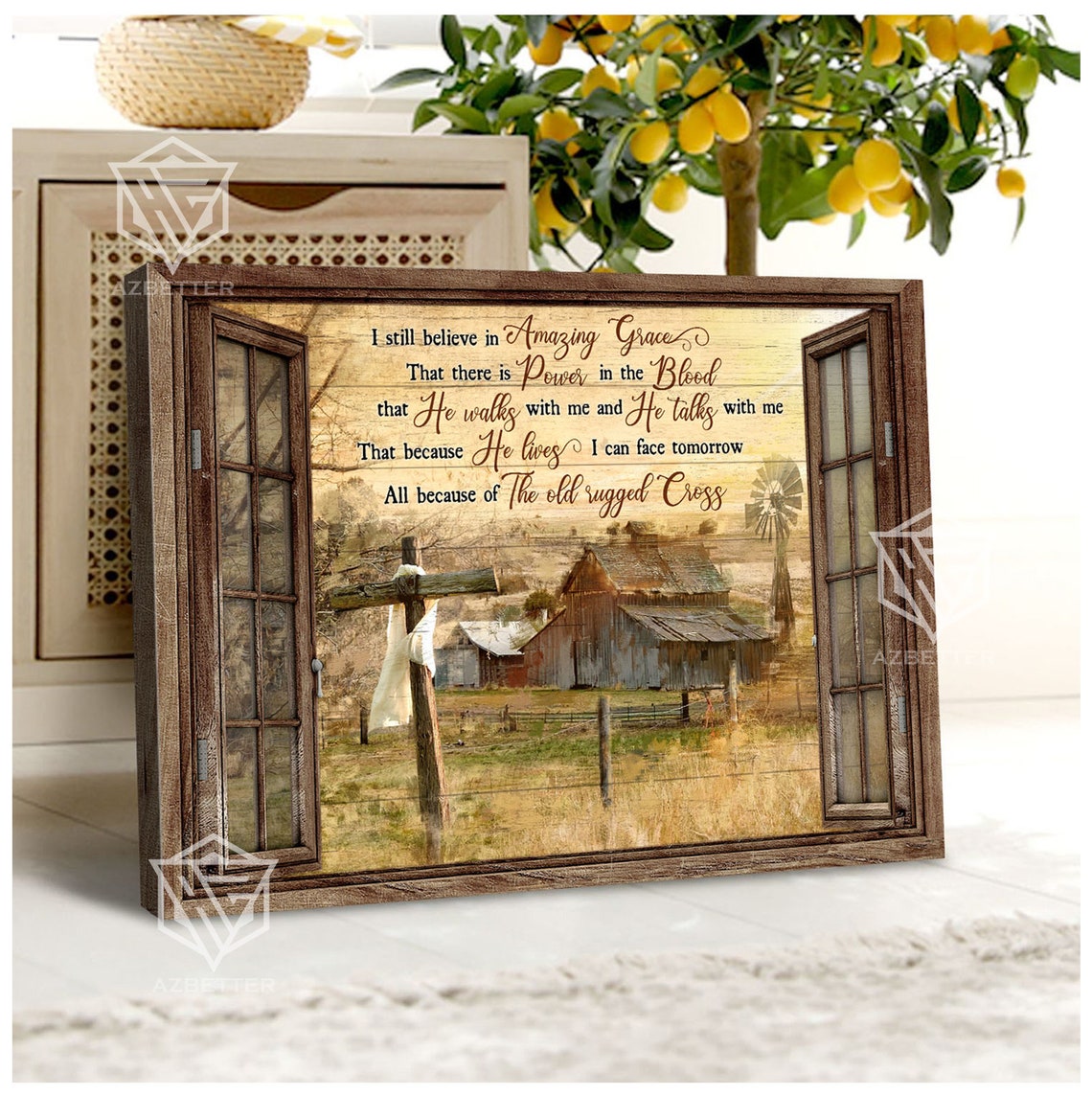 I Still Believe in Amazing Grace Barn Window Old Cross Poster - Image 3