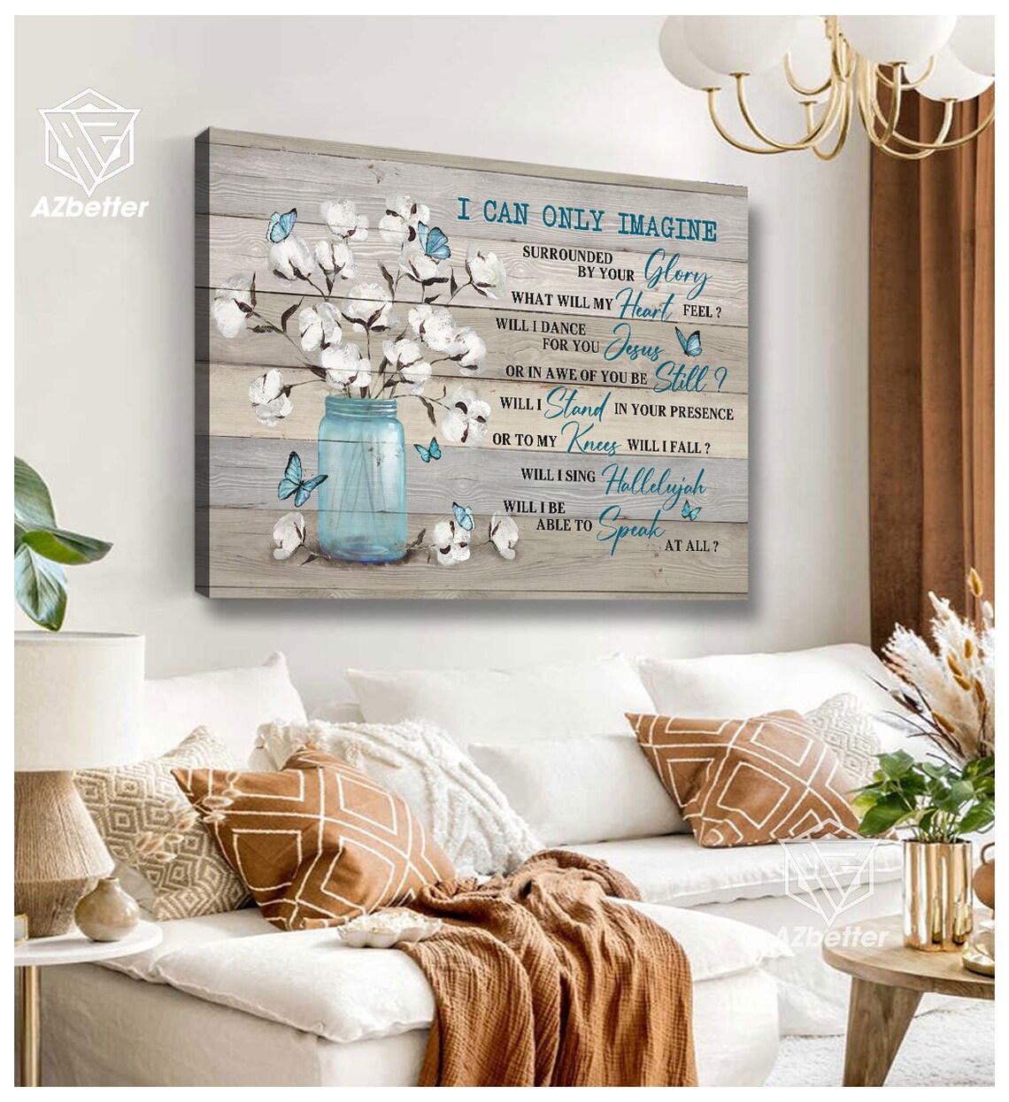 I Can Only Imagine Lyrics Cotton Flowers Mason Jar Farmhouse Poster - Image 5