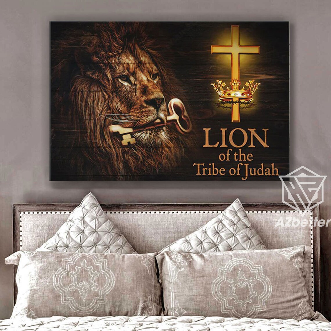Lion Of The Tribe Of Judah Cross Crown Key Christian Art Poster - Image 2