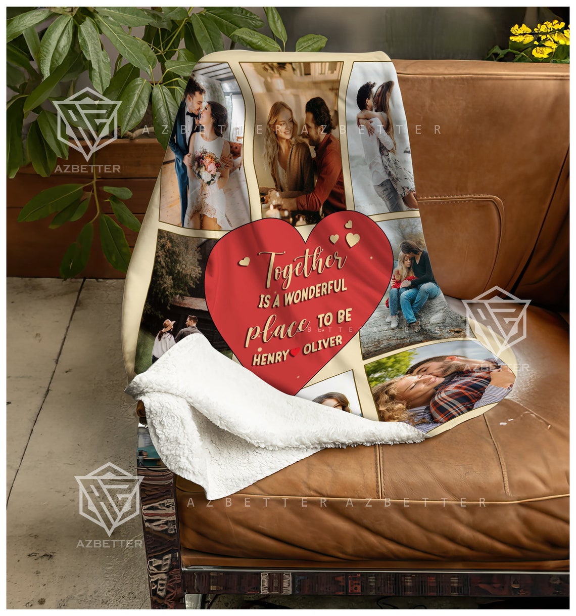Personalized Couple Blanket Together Is A Wonderful Place To Be Fleecesherpa Blanket Couple Custom Gift For Husband Photo Collage - Image 5