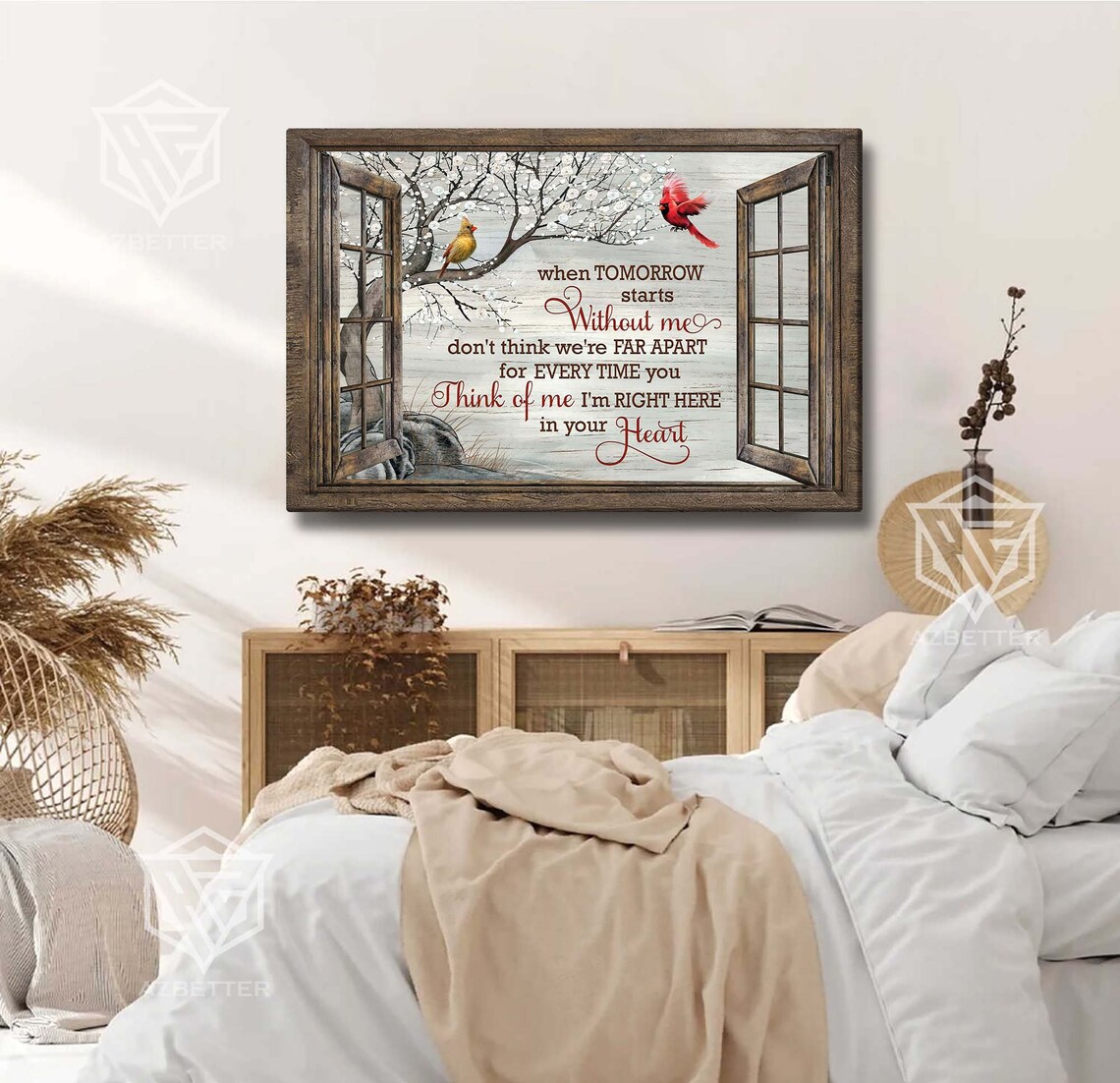Window Cardinals Think Of Me I Am Right Here Heart Quote Poster - Image 4