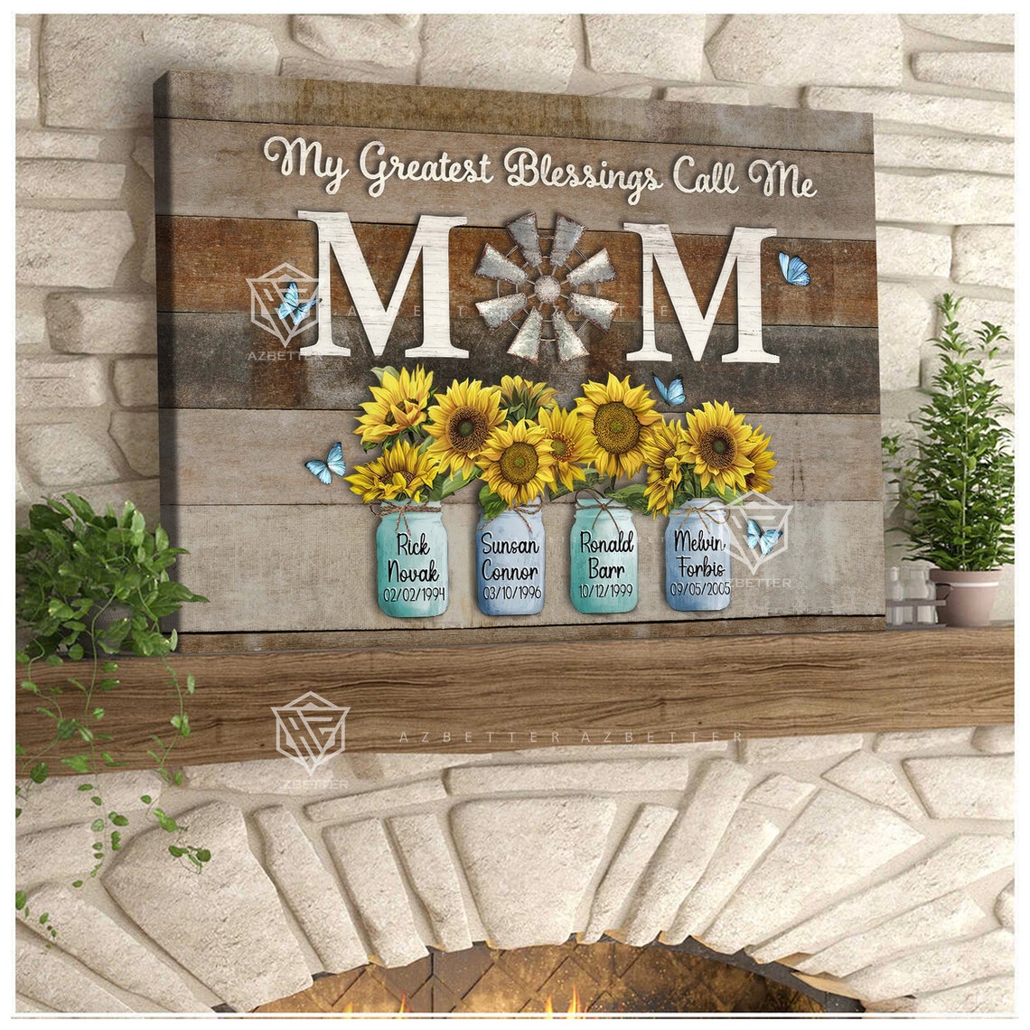 My Greatest Blessings Call Me Mom Sunflower Mason Jars Poster - Image 5