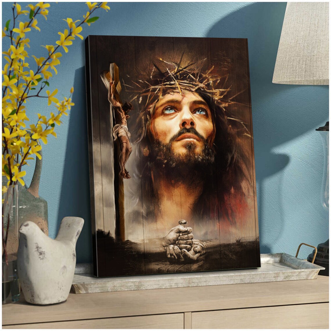 Jesus Portrait Crown Of Thorns Crucifixion Passion Art Poster