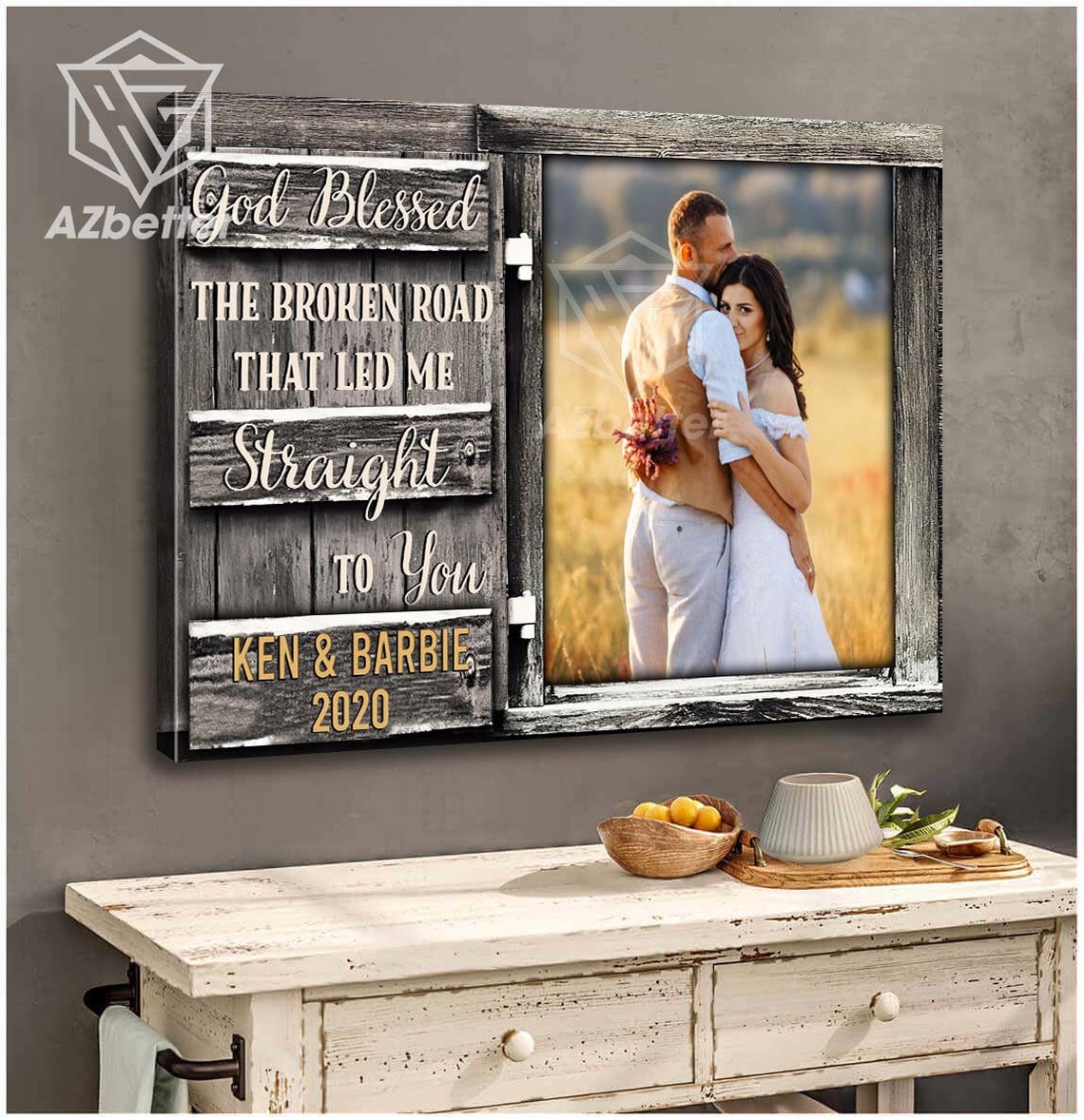 God Blessed The Broken Road Couple Rustic Shutter Window Poster - Image 3