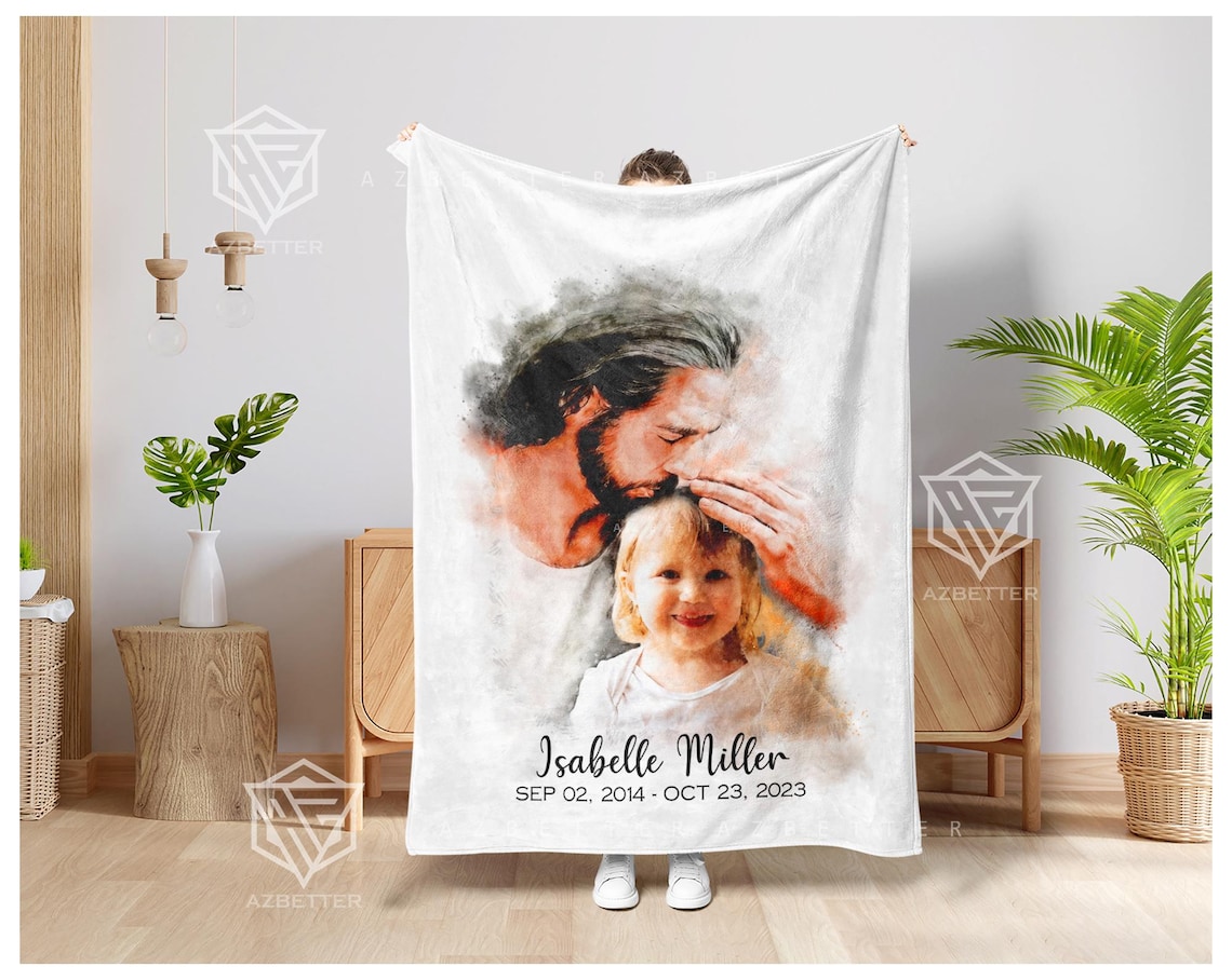 Safe in the Arms of Jesus Memorial Blanket Child Watercolor Print