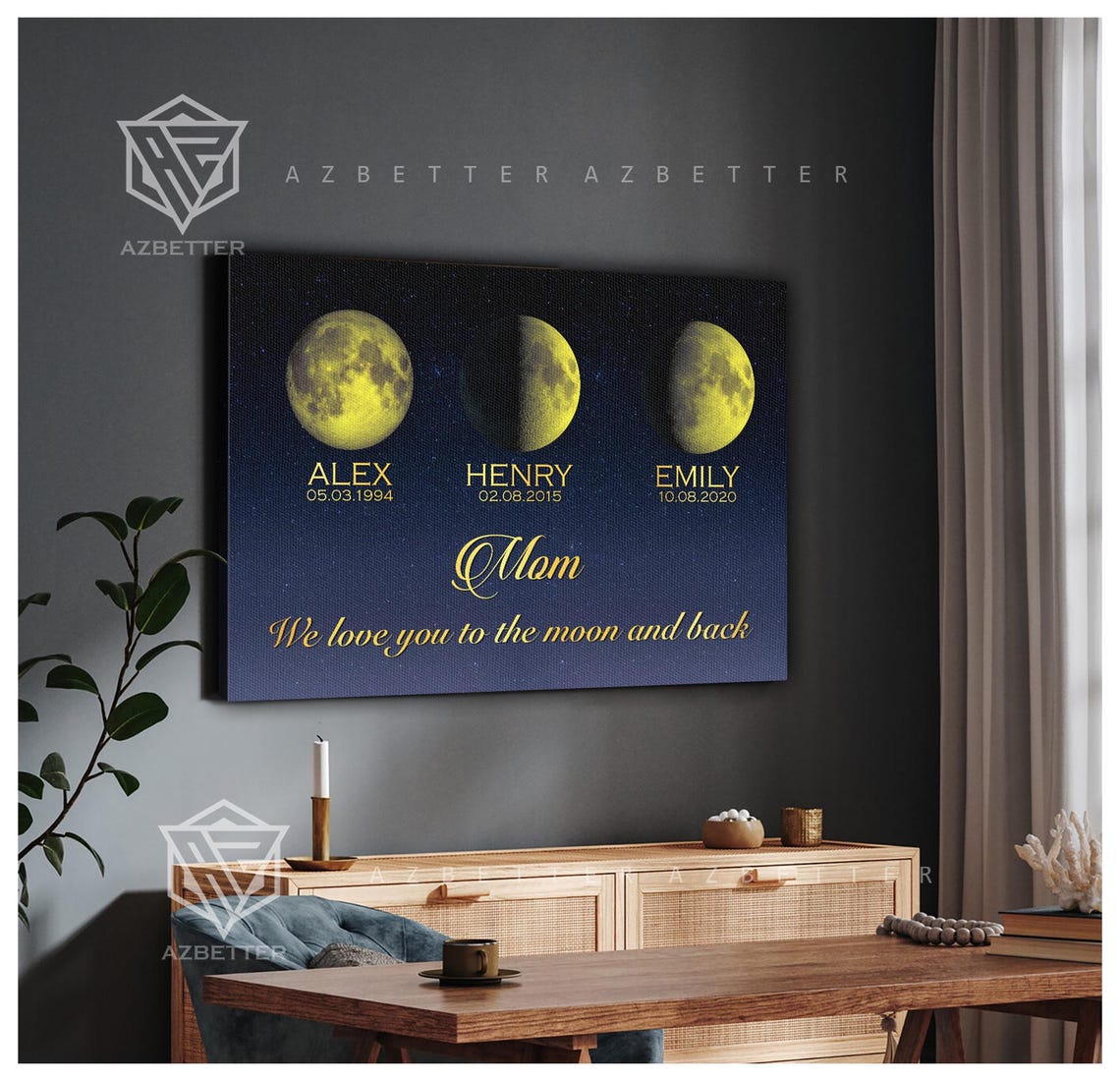 We Love You To The Moon And Back Custom Moon Phase Family Wall Poster - Image 3