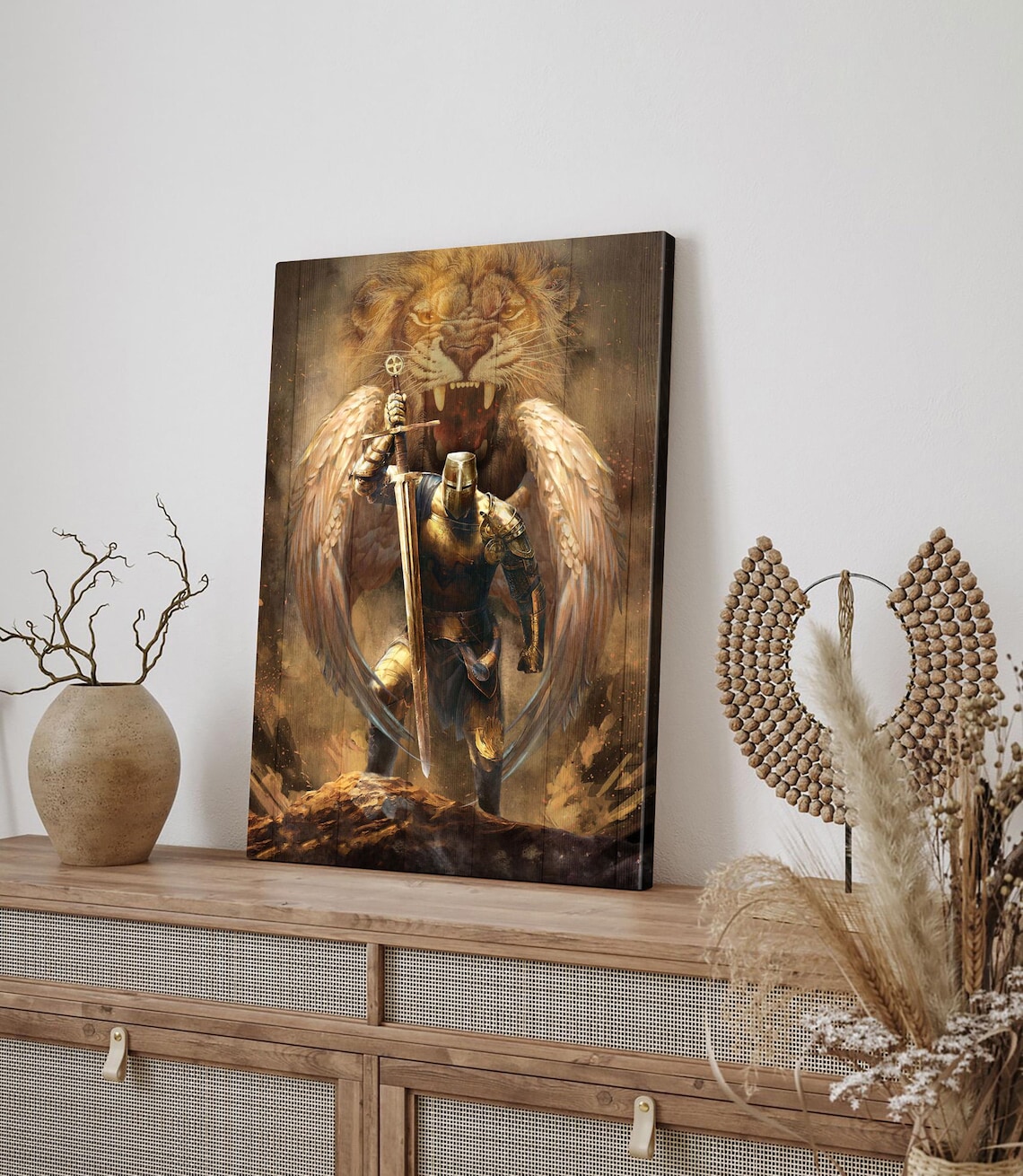 Armor Of God Prints Knight With Sword And Lion Wall Art Warrior Angel Wings Christian Home Decor Warrior Of God Lion Of Judah - Image 2