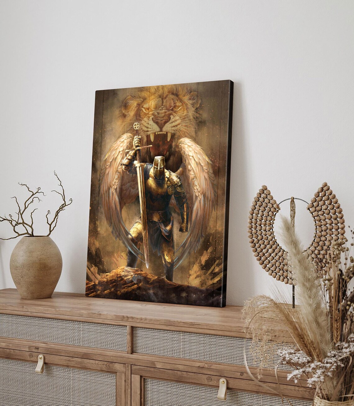Winged Warrior Knight With Sword And Roaring Lion Of Judah Poster - Image 2