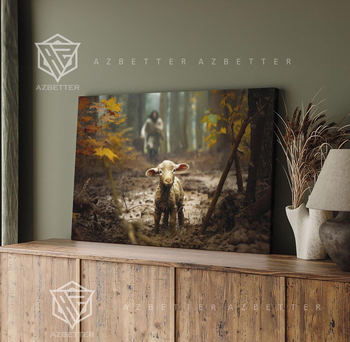 The Good Shepherd Finds The Lost Lamb Christian Jesus Canvas Poster - Image 2