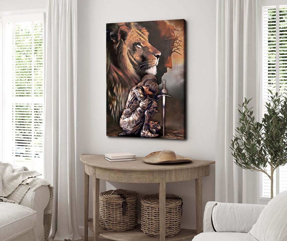 Lion of Judah Christian Knight Kneeling Warrior Faith Art Poster - Image 4