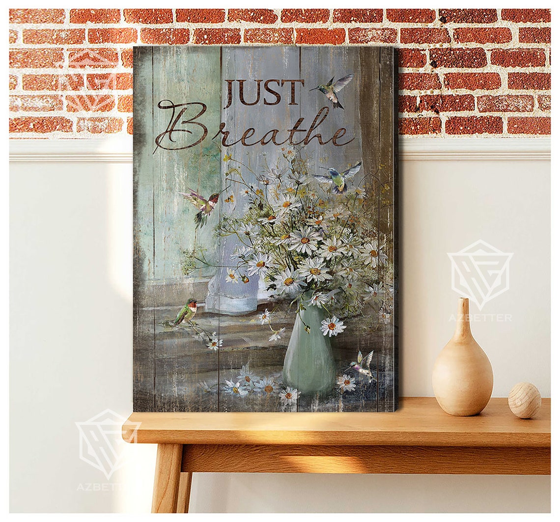 Just Breathe Hummingbirds Daisies Pitcher Vertical Canvas Poster - Image 4