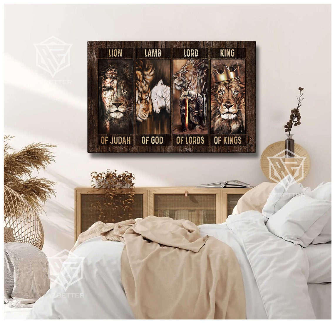 Lion And Jesus Art Painting Lion Of Judah Lamb Of God Lord Of Lord King Of Kings Inspirational Wall Art - Image 4