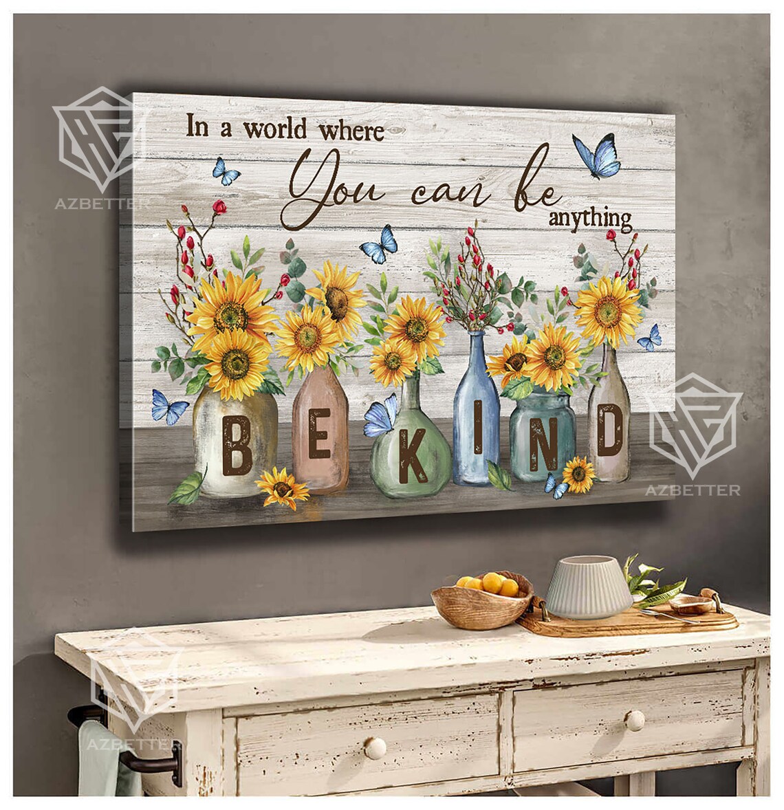 In A World Where You Can Be Anything Be Kind Sunflower Jars Poster - Image 3