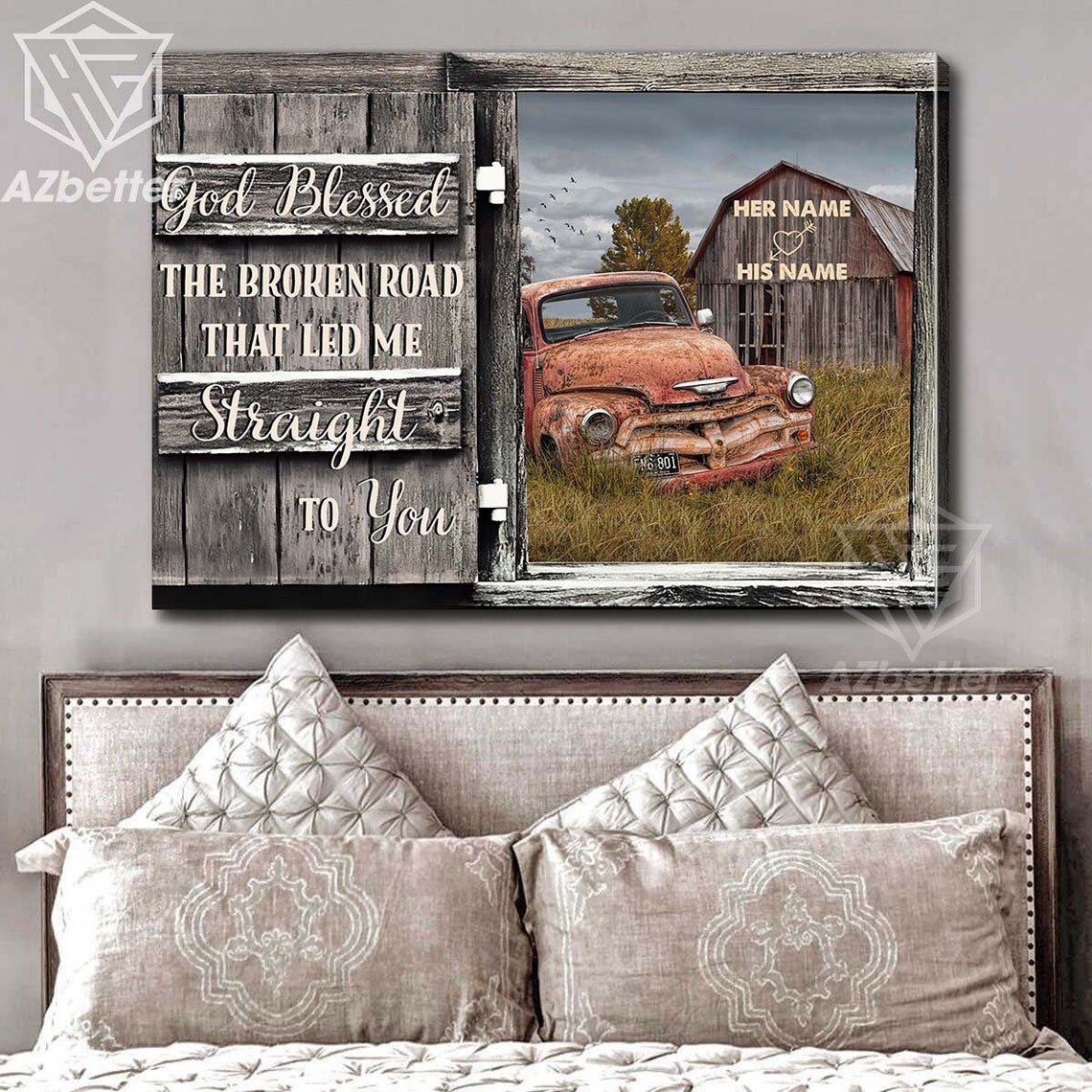 Custom Couple Rusty Truck and Barn God Blessed Broken Road Poster - Image 5