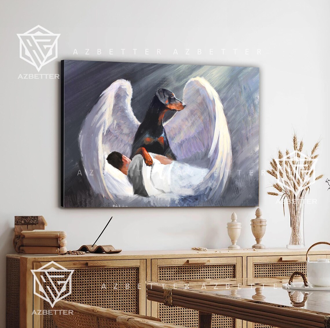 Doberman With Angel Wings Memorial Dog Heaven Keepsake Canvas Poster - Image 4