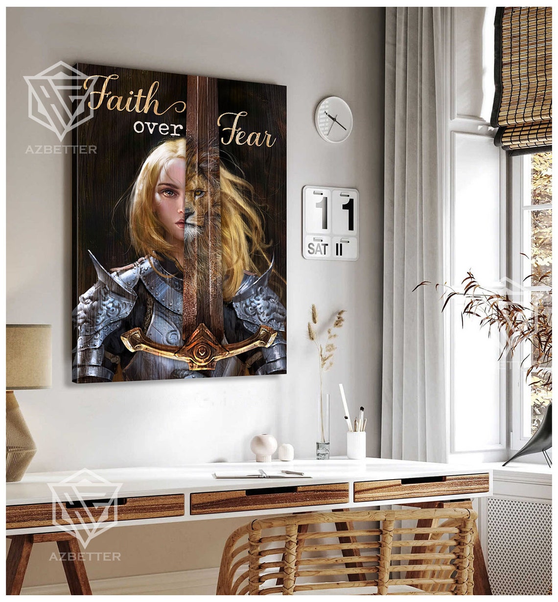 Faith Over Fear Prints Daughter Of The King Child Of God Lion Painting God Wall Art Gift For Christian Female Warrior Of God - Image 5