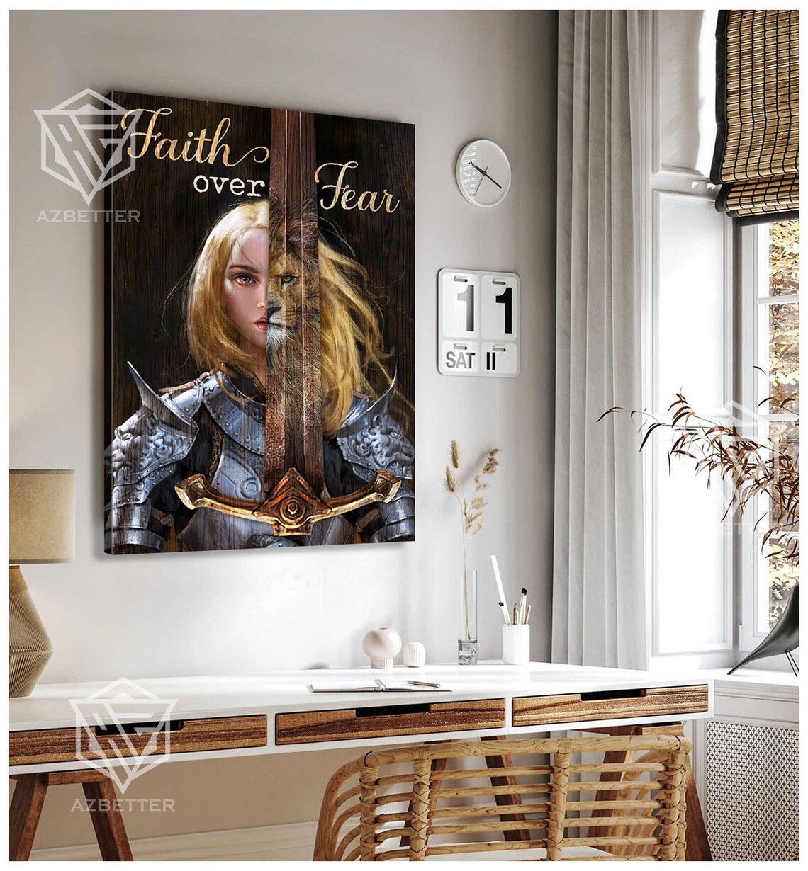 Faith Over Fear Woman Warrior With Lion Sword Christian Faith Poster - Image 5