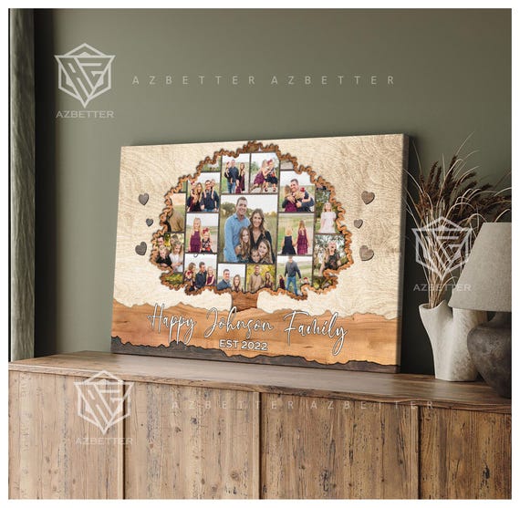 Personalized Family Tree Collage Art Print, Gift for Parents