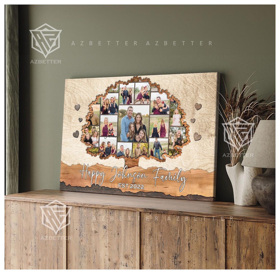 Personalized Family Tree Collage Art Print, Gift for Parents