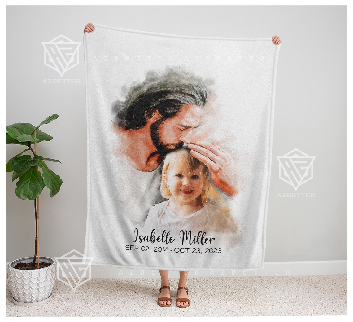 Safe in the Arms of Jesus Memorial Blanket Child Watercolor Print - Image 3
