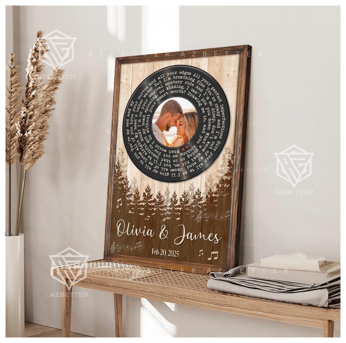 Olivia and James Vinyl Record Song Lyrics Anniversary Poster - Image 2