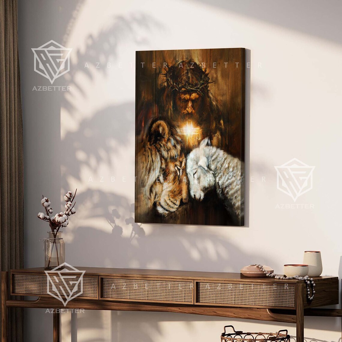 Jesus With Lion And Lamb Lion Of Judah Crown Of Thorns Poster - Image 5