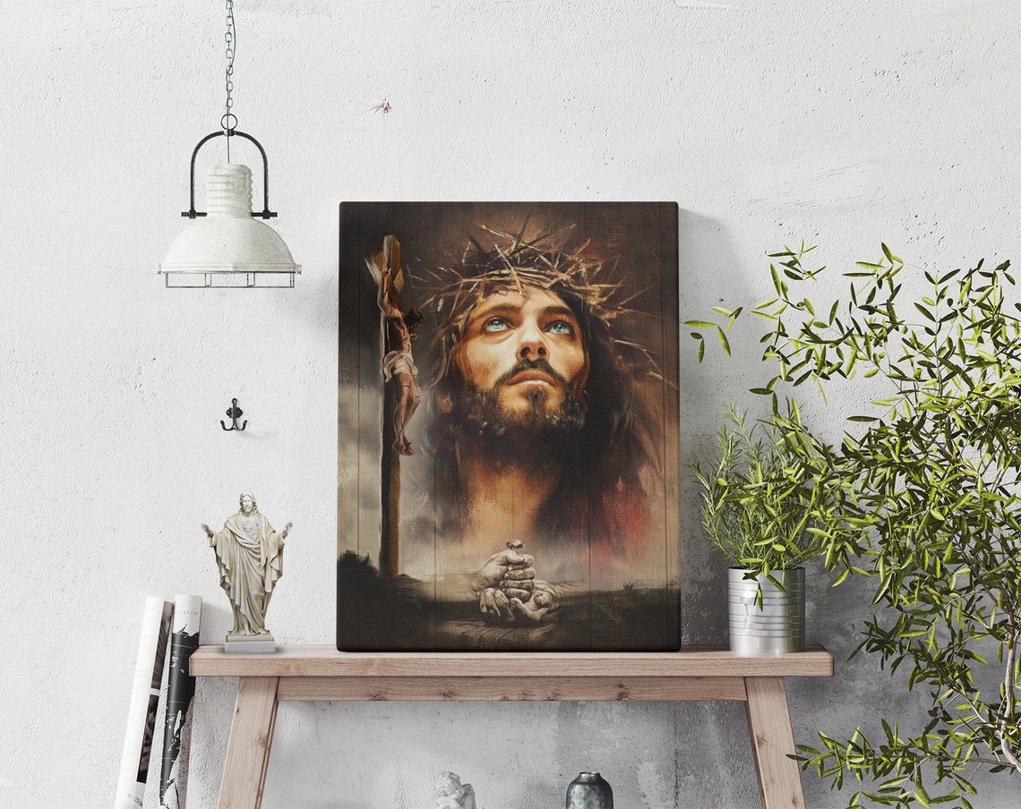 Jesus Portrait Crown Of Thorns Crucifixion Passion Art Poster - Image 5
