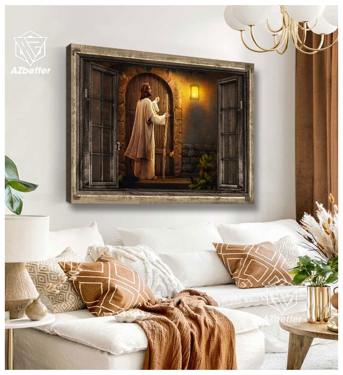Jesus Knocking at the Door Open Window Lantern Night Christian Poster - Image 4