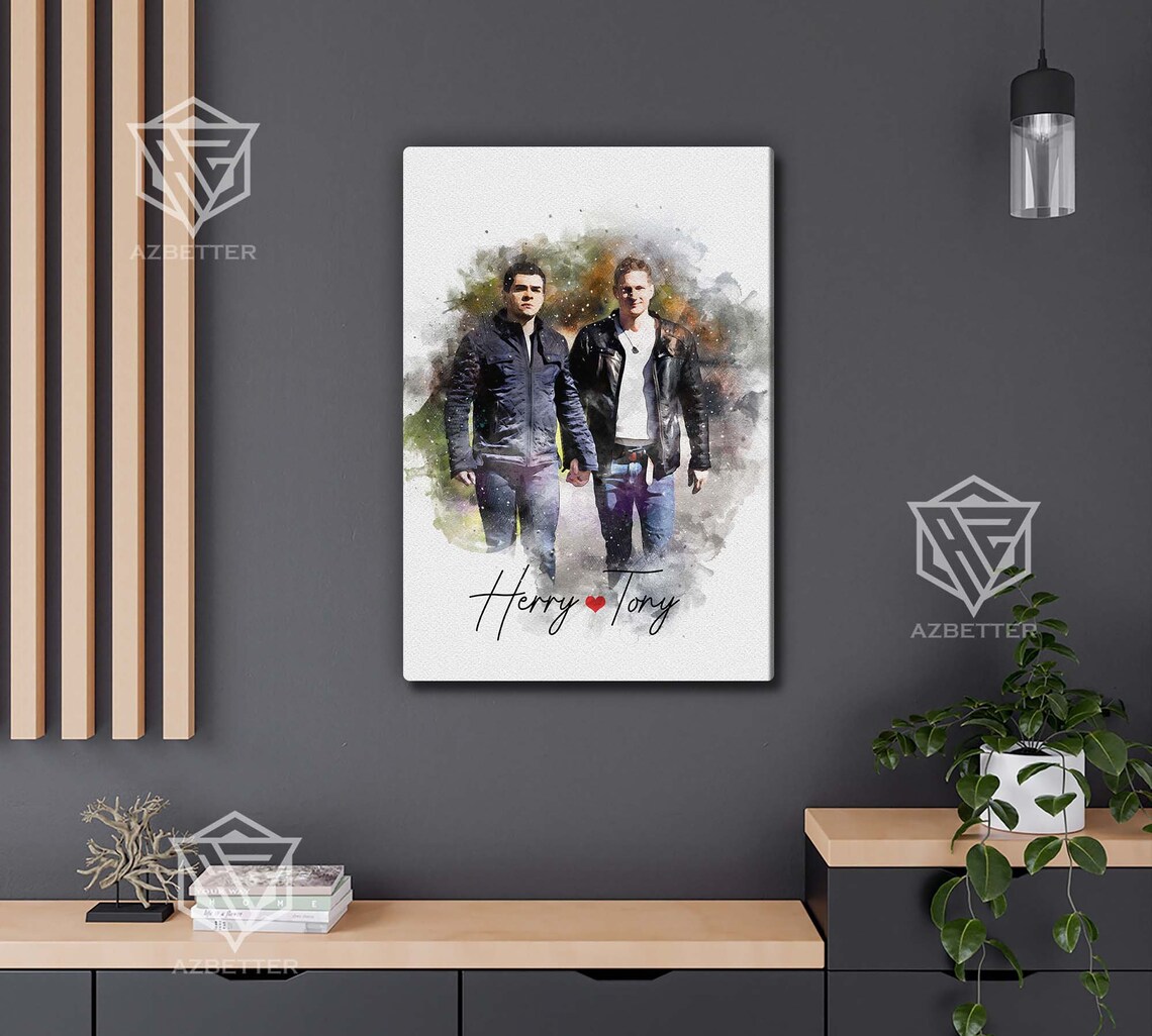 Custom Watercolor Portrait from Photo Two Women Hugging Names Poster - Image 3