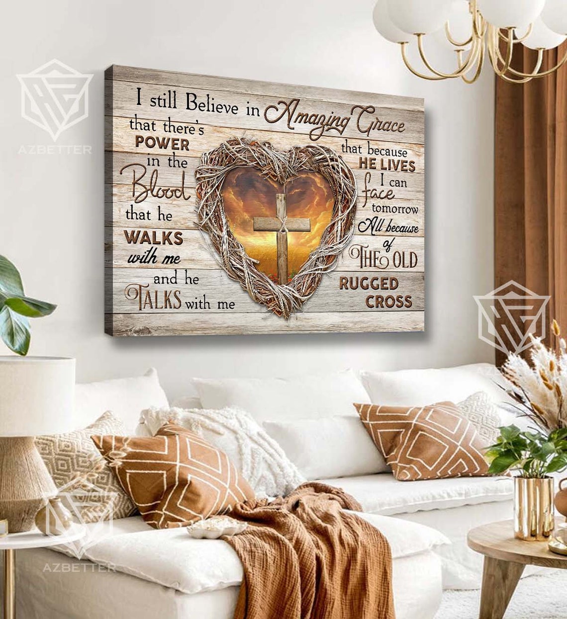 Heart Wreath Cross Sunset Amazing Grace Hymn Lyrics Art Poster - Image 4