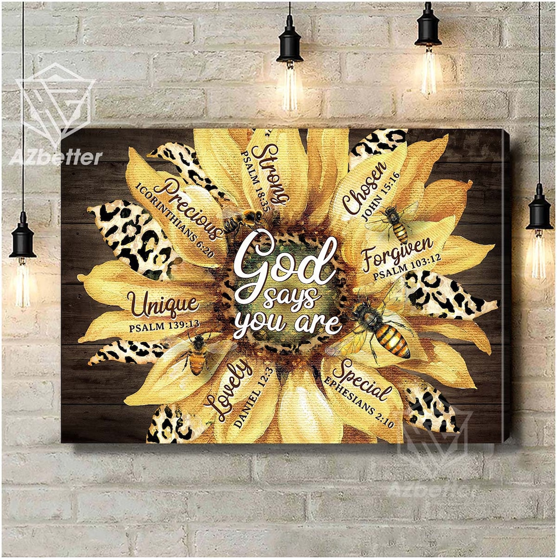 Bee God Says You Are Unique, Vintage Farmhouse Art Print
