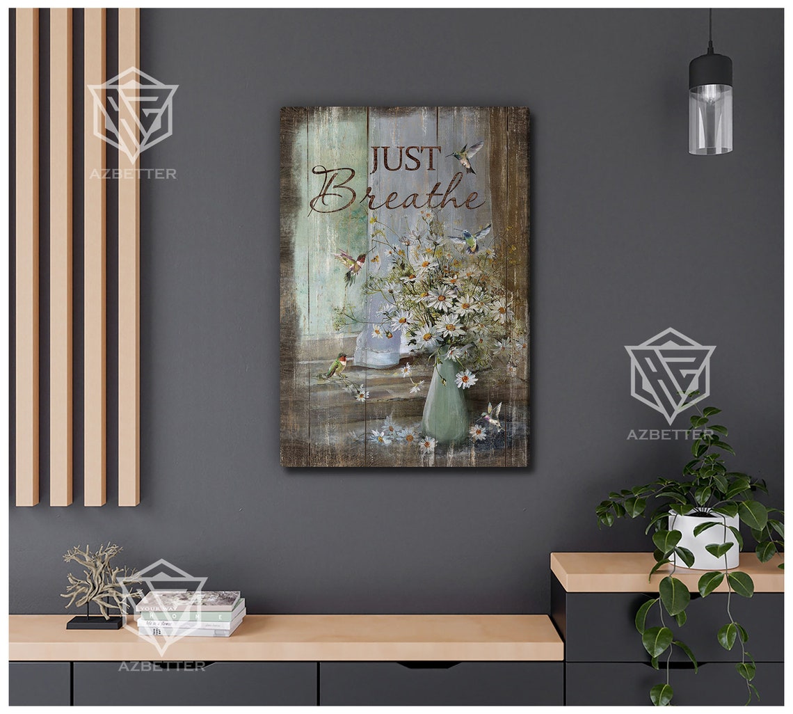 Just Breathe Hummingbirds Daisies Pitcher Vertical Canvas Poster - Image 2