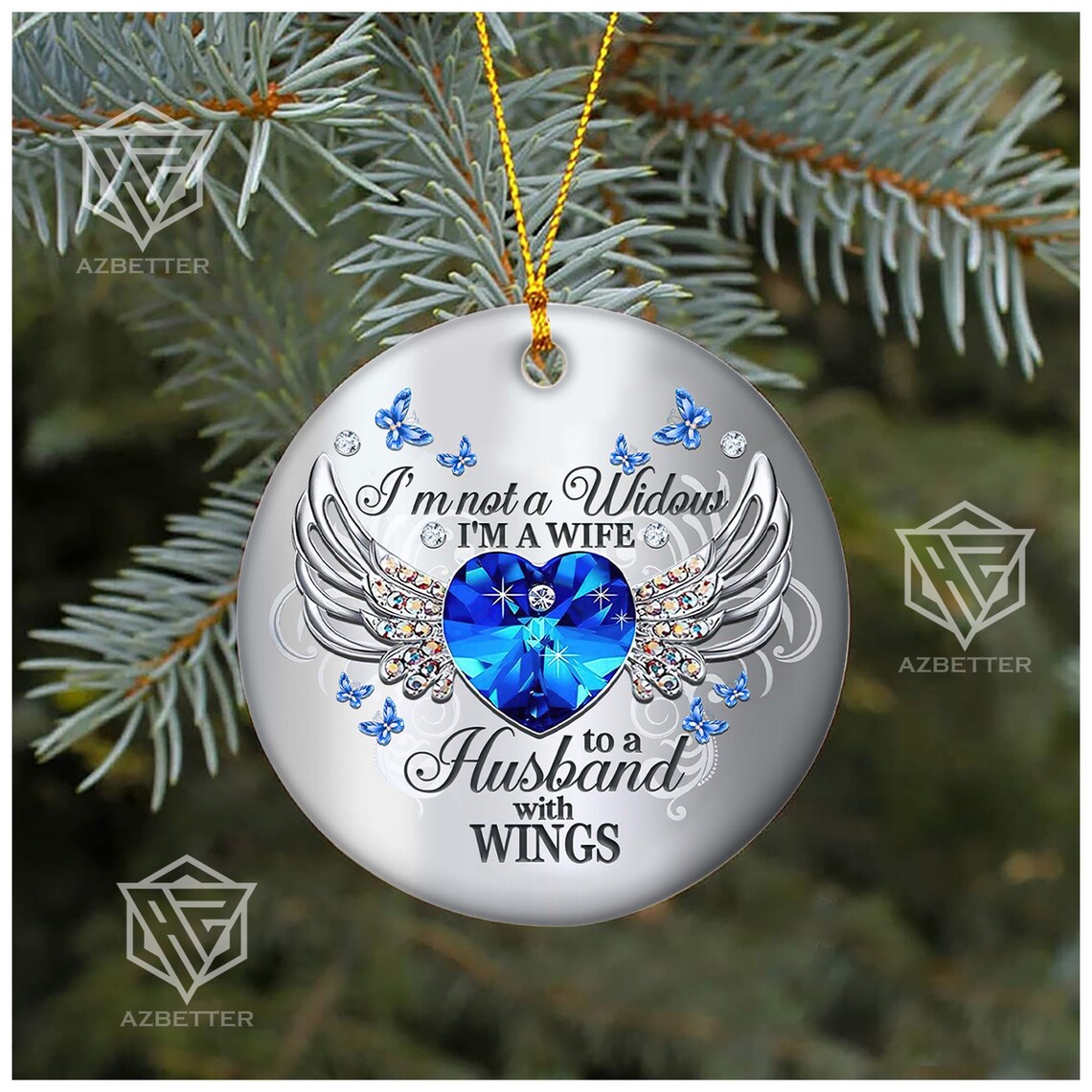 Wife to a Husband With Wings Blue Winged Heart Ornament Poster - Image 5