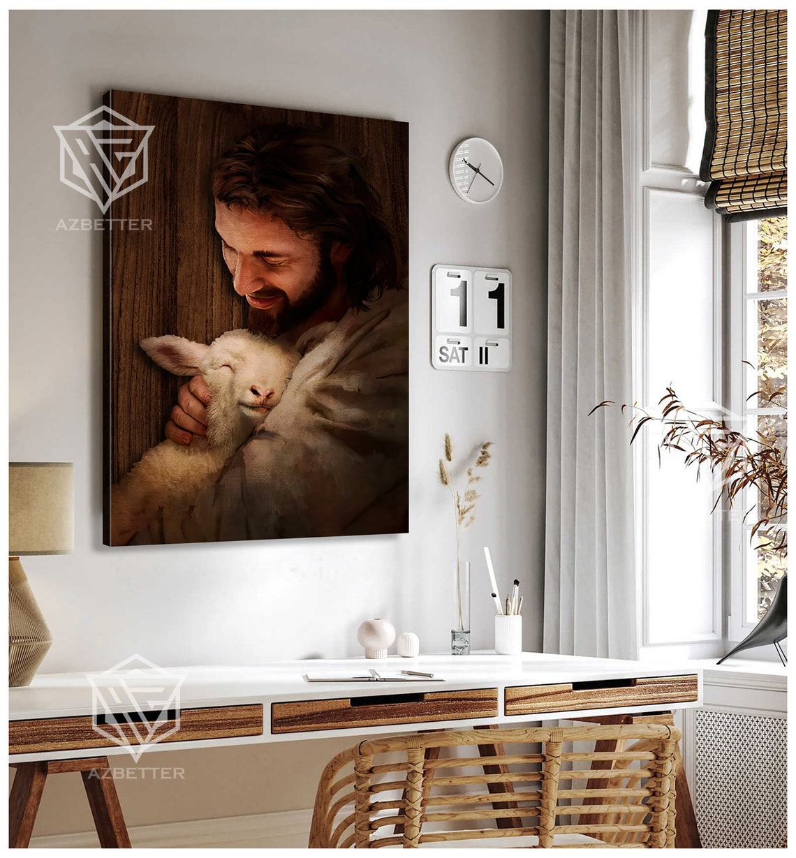 Jesus Tenderly Holding a Lamb Good Shepherd Warm Painting Poster - Image 4