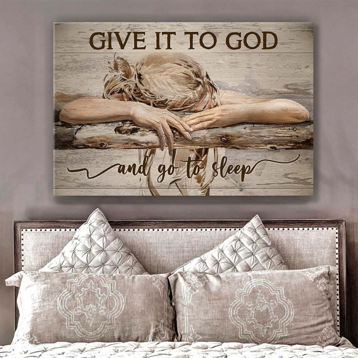 Give It To God And Go To Sleep Peaceful Night Quote Art Poster - Image 4