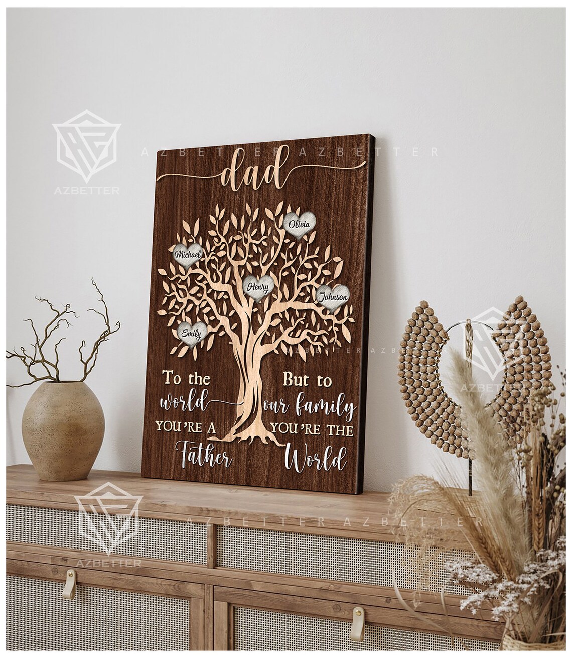 Dad Tree Of Life Family Names Hearts Quote Tribute Keepsake Poster - Image 2