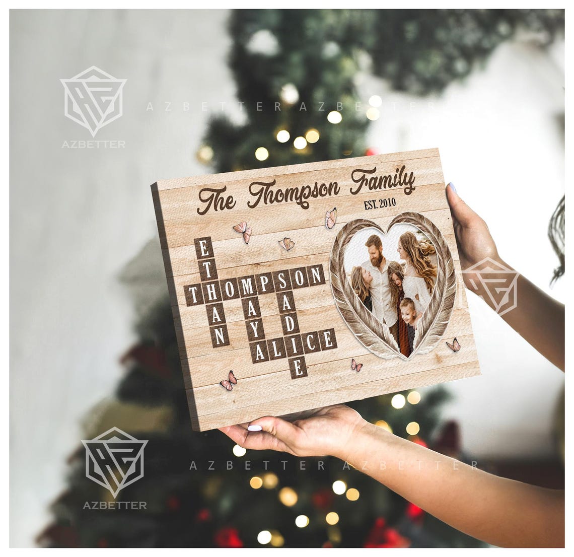 Thompson Family Crossword Puzzle Name Tiles Rustic Keepsake Poster - Image 2