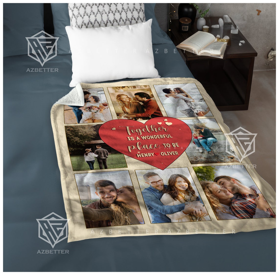 Personalized Couple Blanket Together Is A Wonderful Place To Be Fleecesherpa Blanket Couple Custom Gift For Husband Photo Collage - Image 4