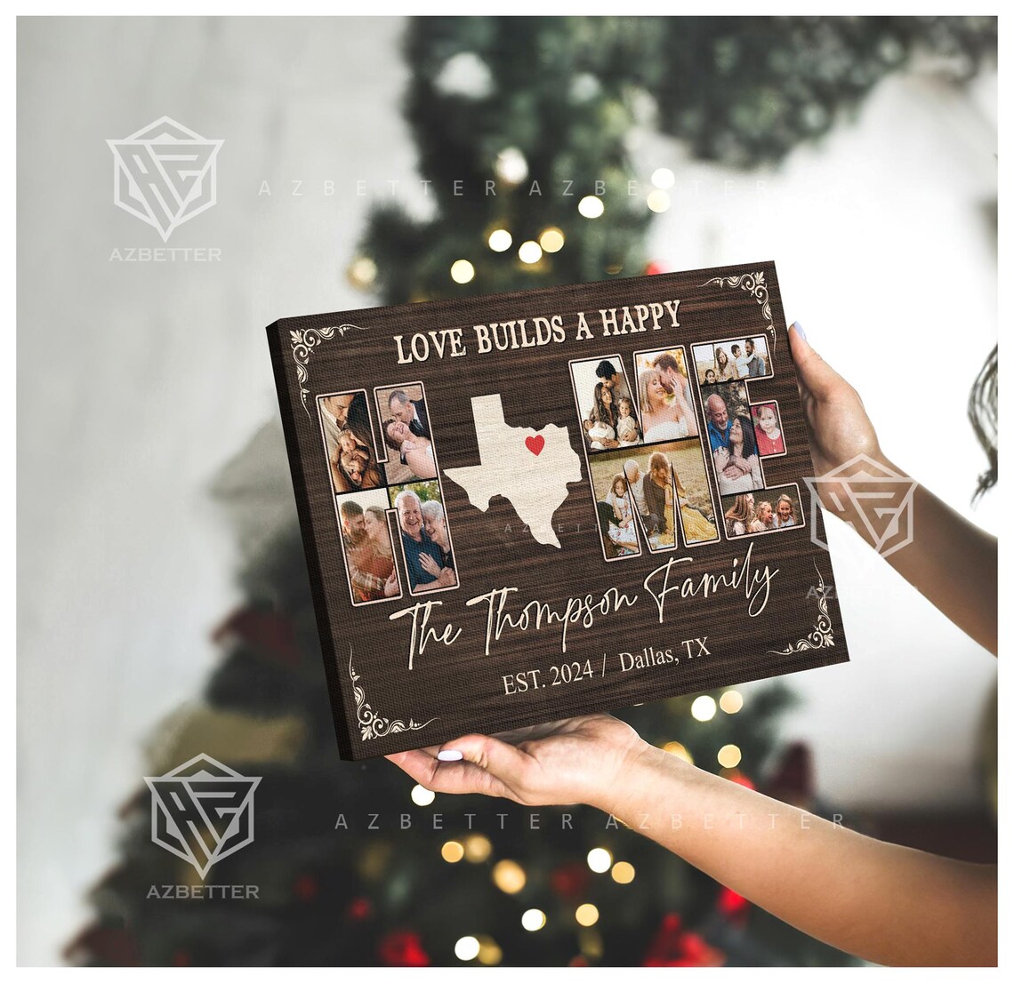 Love Builds A Happy Home Texas Map Family Photo Collage Wall Poster - Image 4