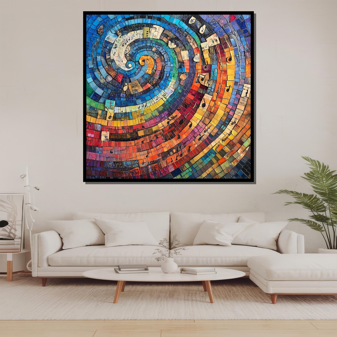Colorful Mosaic Spiral of Musical Notes and Sheet Music Art Print - Image 2