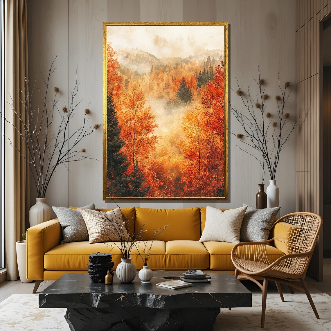 Autumn Forest Painting, Misty Fall Landscape - Image 3