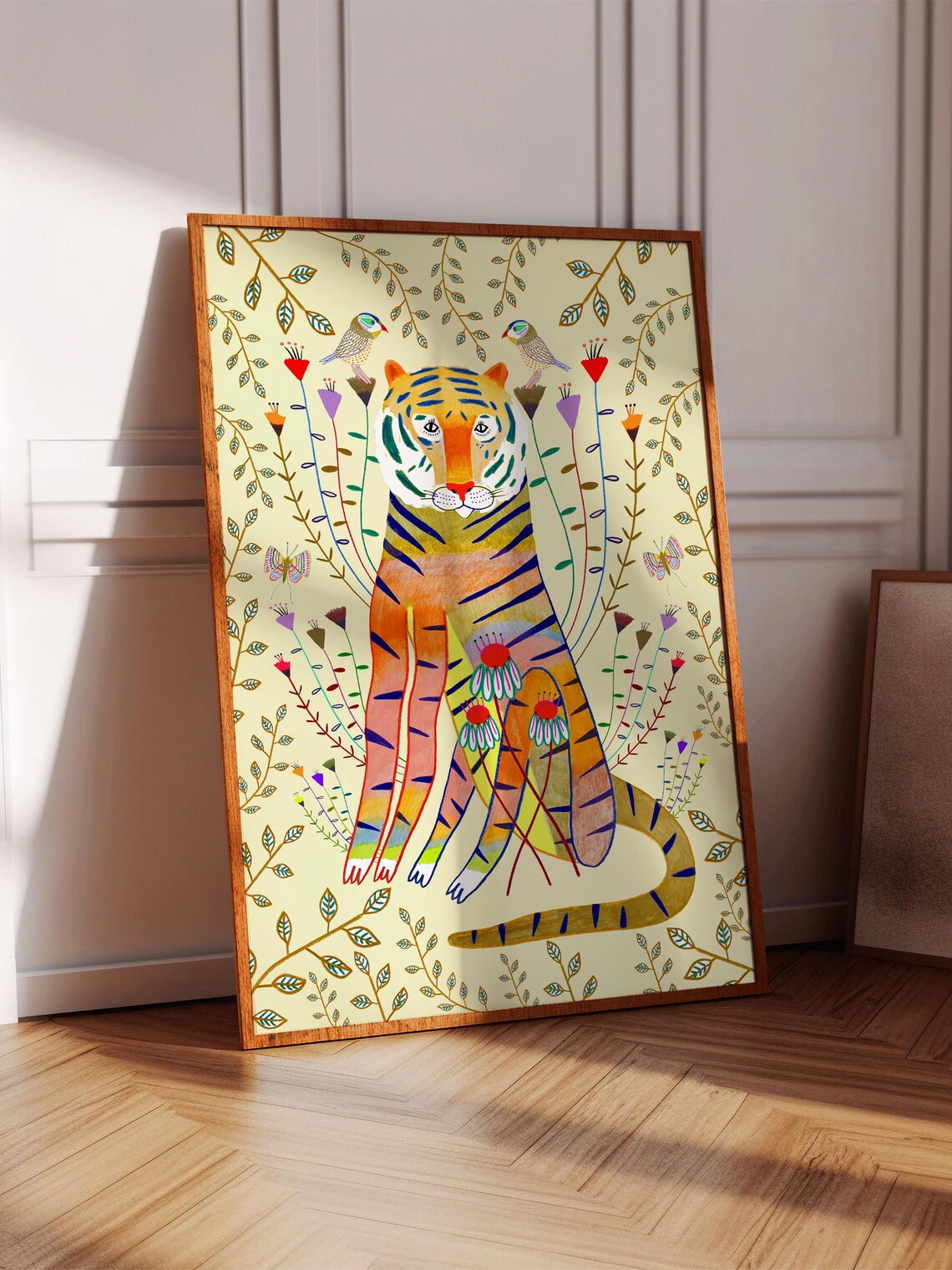 Wild Tiger Art Print, Bright Floral Home Decor
