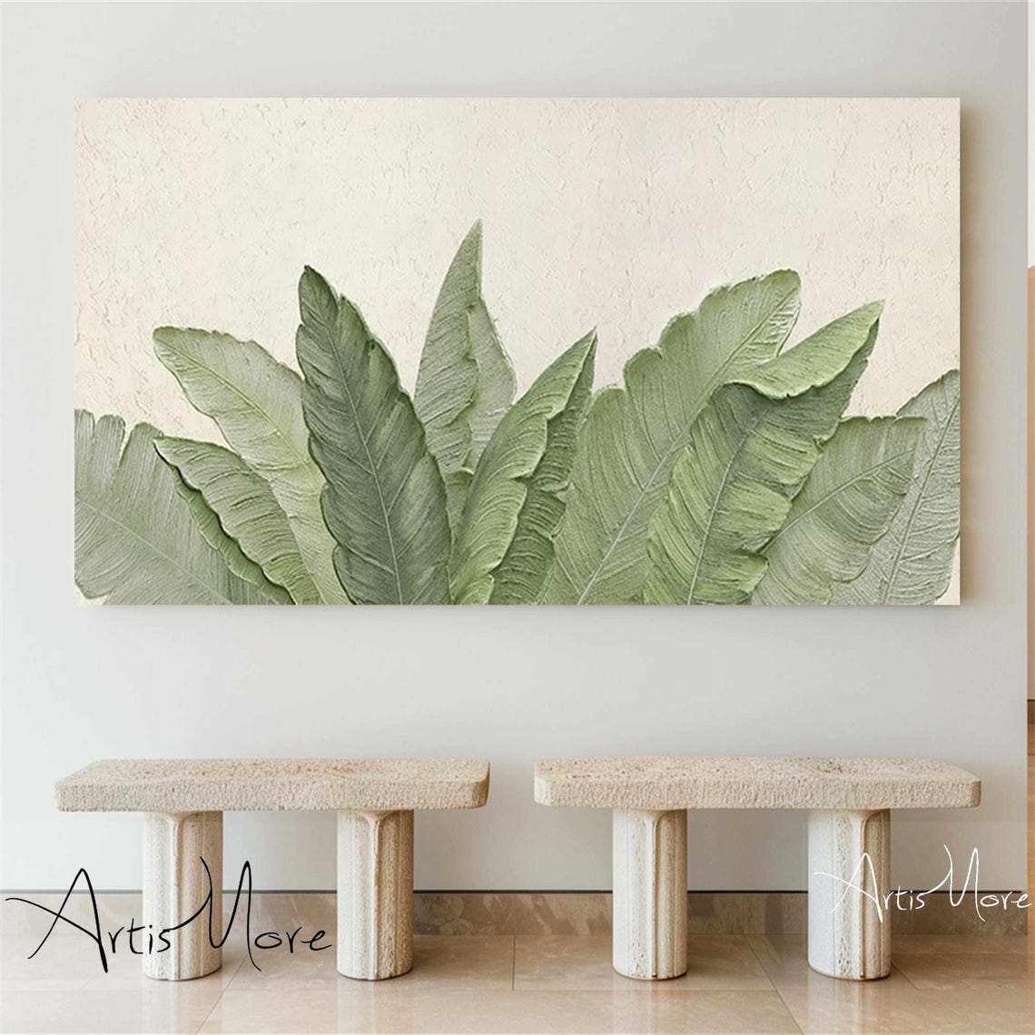 Minimalist Green Palm Leaves Panoramic Botanical Canvas Art Poster - Image 4