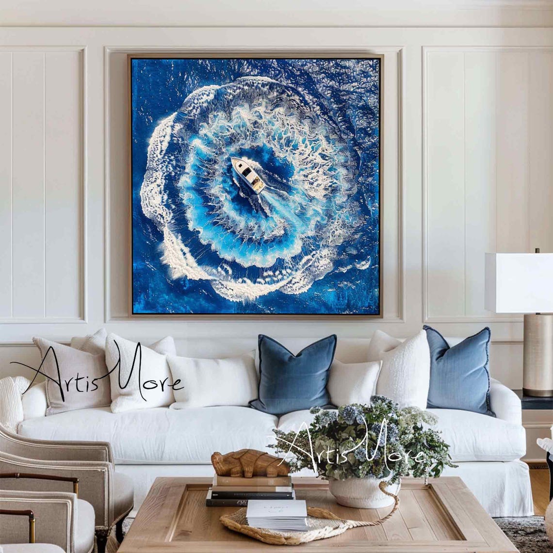 Aerial Ocean View Boat Circling Blue Wave Ring Nautical Art Poster - Image 5