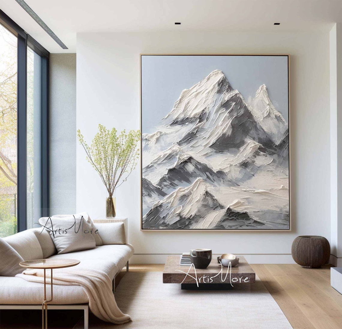 Original 3d Snow Mountain Texture Painting Large Blue Wall Art Abstract Mountain Landscape Art White Knife Texture Art Modern Wall Art Decor - Image 5