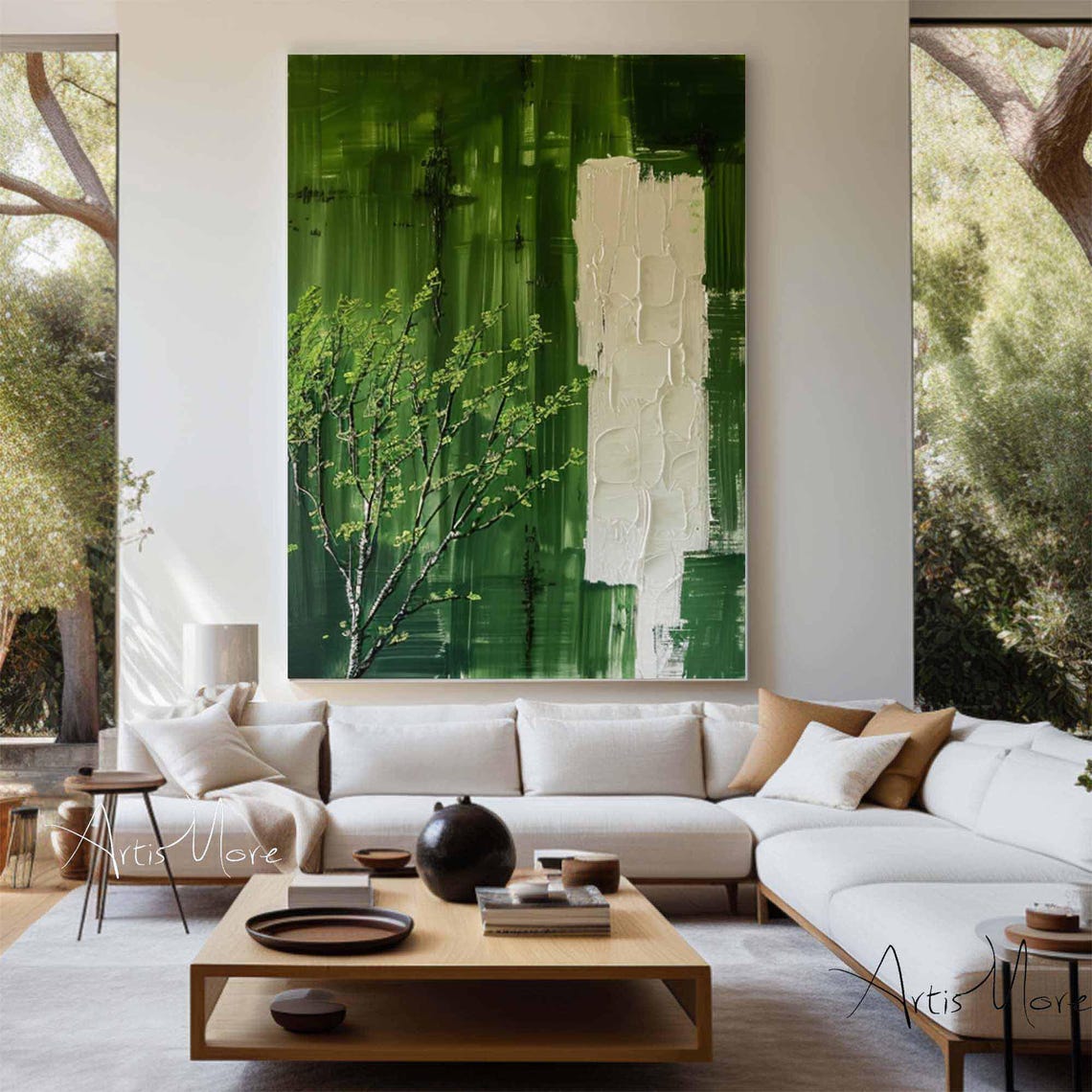 Emerald Green Abstract Tree White Texture Modern Botanical Poster - Image 4