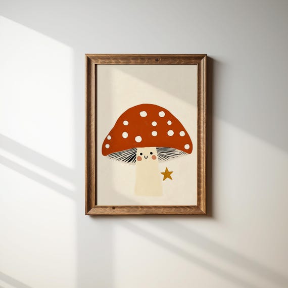 Magical Mushroom Wall Art Cute Fairy Tale Nursery Decor Kids Room Print Scandinavian Style Gold Star Print