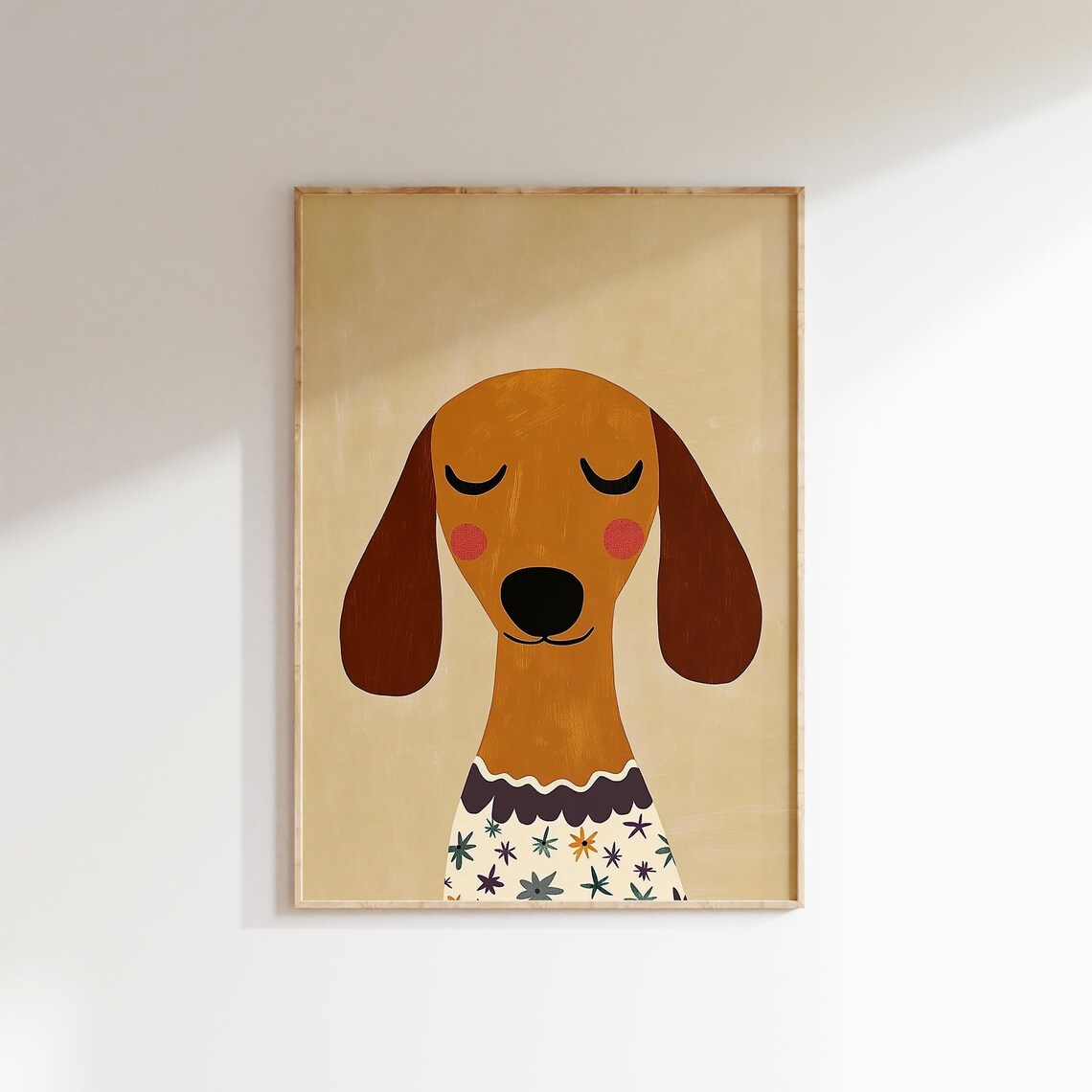 Sweet Dachshund In Floral Dress Nursery Kids Playroom Poster