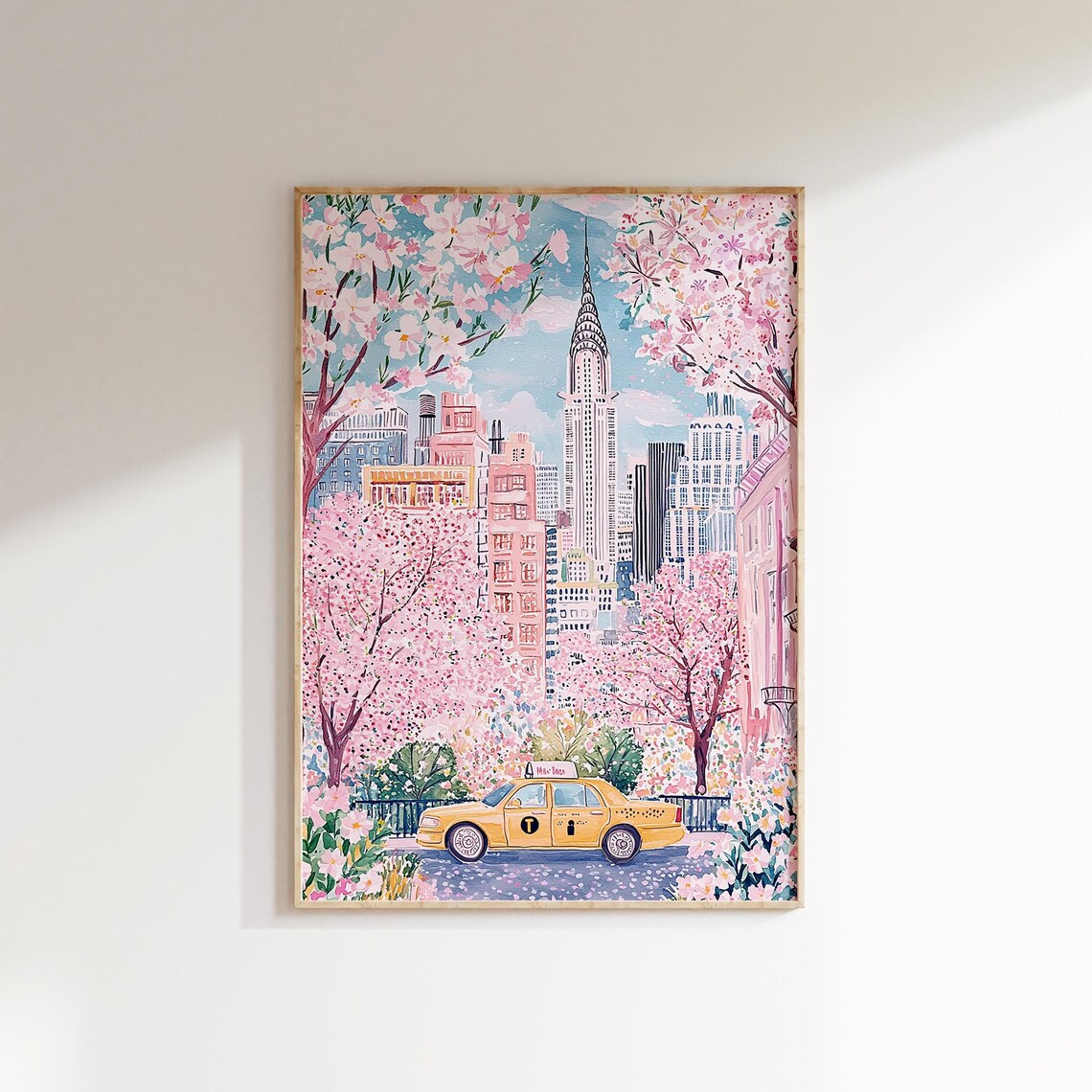 New York Yellow Taxi Spring Blossoms Chrysler Building City Poster